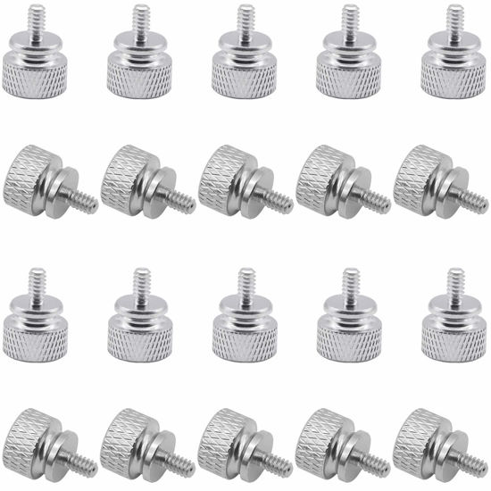 Picture of Powlankou 20 Pieces 6#-32 Computer Case Screws, Anodized Aluminum Thumbscrews, Fully Threaded Knurled Thumbscrews, Thumb Screws (Silver)