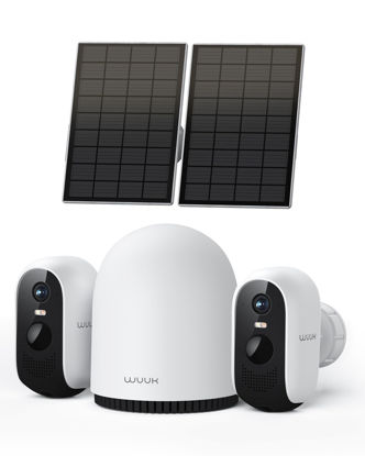 Picture of WUUK 2K Solar Security Cameras Wireless Outdoor, Home Security Camera Support Up to 8 Cams, 2 Cam-kit, Forever Power, No Monthly Fee, 32G Local Storage, Compatible for Alexa, Google Home, 2.4G&5G WiFi