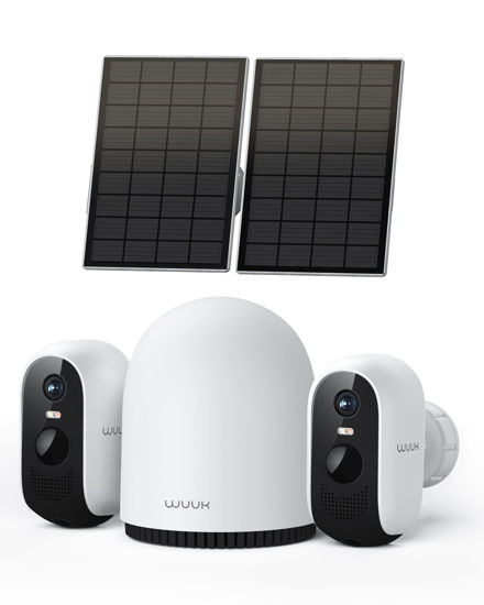 Picture of WUUK 2K Solar Security Cameras Wireless Outdoor, Home Security Camera Support Up to 8 Cams, 2 Cam-kit, Forever Power, No Monthly Fee, 32G Local Storage, Compatible for Alexa, Google Home, 2.4G&5G WiFi