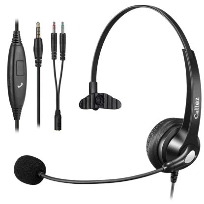 Picture of Callez Computer Headset, 3.5mm Cell Phone Headset with Mic Noise Cancelling, Wired Headphone for PC Laptop Tablet iPhone Android Call Center Home Office Work, in-line Controls