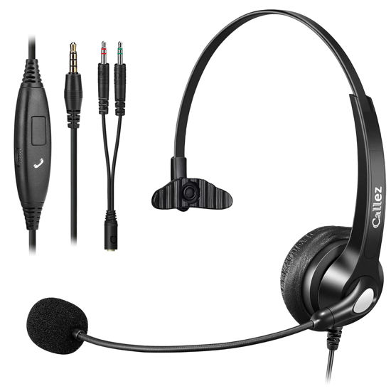 Picture of Callez Computer Headset, 3.5mm Cell Phone Headset with Mic Noise Cancelling, Wired Headphone for PC Laptop Tablet iPhone Android Call Center Home Office Work, in-line Controls
