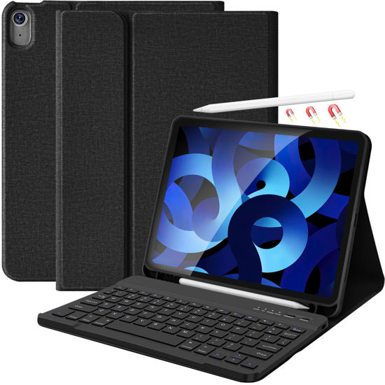 Picture of KBCASE for iPad Air 5th/4th Generation Case with Keyboard, Keyboard Case for iPad Air 11-inch (M2) 2024/for iPad Pro 11 2018, Detachable Bluetooth Keyboard Tablet Case with Pencil Holder(Black)