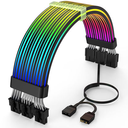 Picture of Sirlyr RGB PC Cables,Strimmer 3 * 8 pin PSU Extension Cable,5V 3Pin Sync ARGB,for Graphic Card Power Supply,Computer Case Decoration Black Style