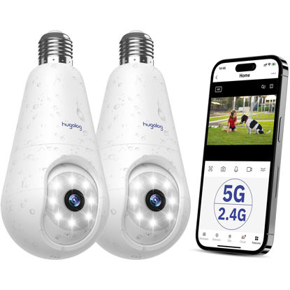 Picture of Hugolog 2K 3MP Light Bulb Security Camera 5G& 2.4GHz WiFi, 360° Wireless Outdoor Indoor Camera for Home, Motion Detection, Two-Way Talk, Color Night Vision, Siren Alarm, Compatible with Alexa(2 Pack)