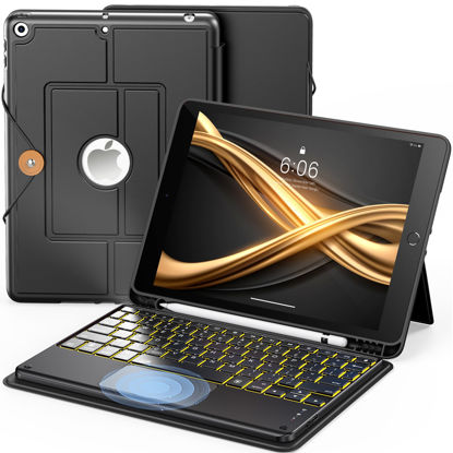 Picture of INFILAND Keyboard Case for iPad 9th/8th/7th Generation (10.2 Inch), 7-Color Backlight & High Precision Trackpad, Slim and Portable Detachable Folder Style Keyboard Case with Pencil Holder,Black
