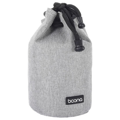 Picture of PATIKIL Soft Drawstring Lens Case, Lens Pouch Bag with Cotton Pad 3.9" OD Thick Fleece Cloth Camera Lens Bag for SLR Lens Water Cups, Grey