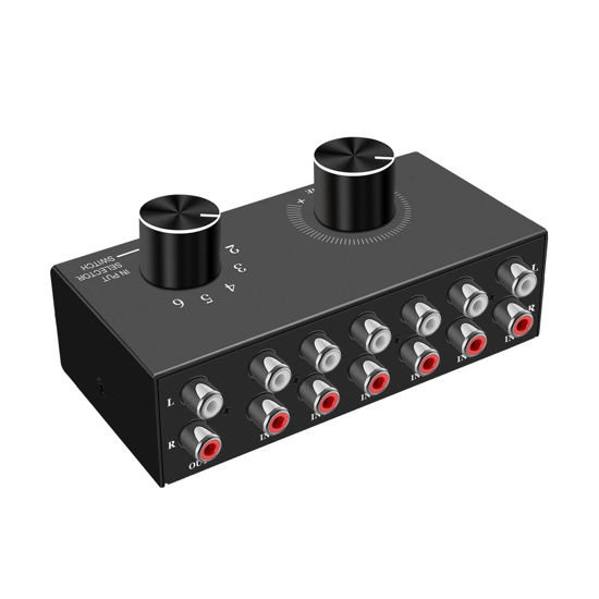 Picture of Dingsun 6-Way Audio Switcher, RCA Stereo Audio Switcher, Plug & Play Compatible with TV, Blu -Ray Player, DVD Player, CD, Amplifier, Speaker (6 in 1 Out)