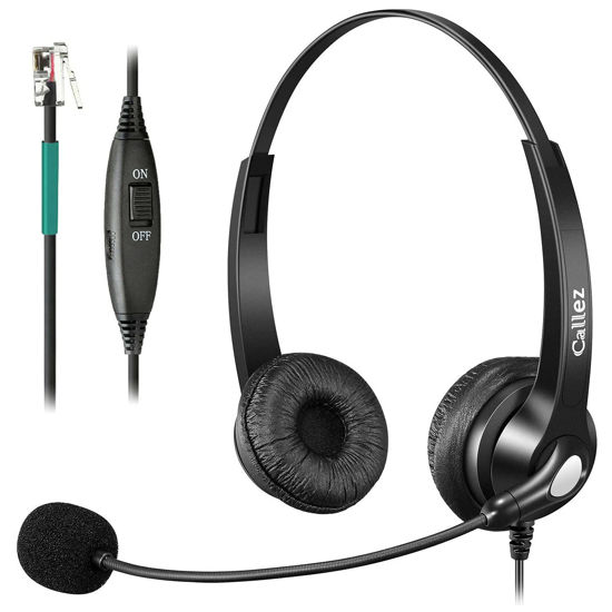 Picture of Phone Headset RJ9 with Noise Cancelling Microphone and Volume Control, Callez Telephone Headset Compatible with Polycom VVX310 VVX410 VVX411 Plantronics S12 Avaya 1416 5410 Mitel 5320e ShoreTel 230