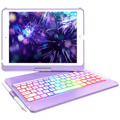 Picture of MMK Keyboard Case for iPad 7th/8th/9th Gen 10.2 inch 2019/2020/2021, Bluetooth, 360 Rotatable, 10 Color Backlit Keyboard Cover Tablet Case