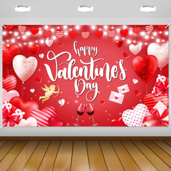 Picture of Mocsicka Happy Valentine's Day Backdrop Romantic Love Hearts Valentines Day Banner Valentines Day Party Decorations Photo Booth Prop