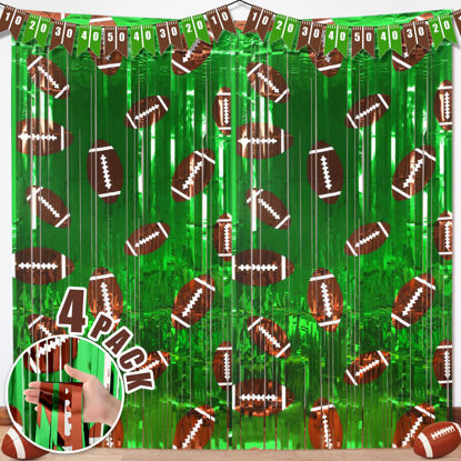 Picture of Knitgrip 2 Pack Football Party Decorations Photo Props 3.3x6.6 ft Football Foil Fringe Curtain Backdrop Birthday Party Decorations Sports Background