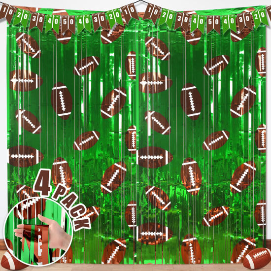 Picture of Knitgrip 2 Pack Football Party Decorations Photo Props 3.3x6.6 ft Football Foil Fringe Curtain Backdrop Birthday Party Decorations Sports Background
