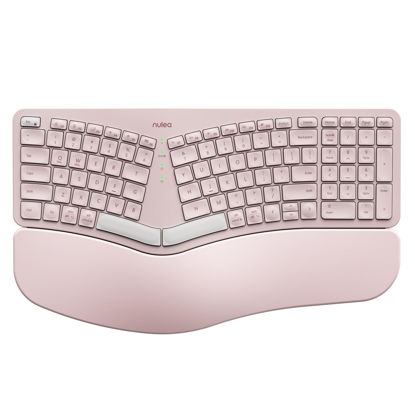 Picture of Nulea RT05B Wireless Ergonomic Keyboard, Split Keyboard with Cushioned Wrist Rest, Bluetooth and USB Connectivity, USB-C Rechargeable Pink Grey