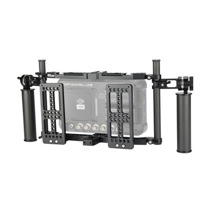 Picture of Nitze Universal Director’s Monitor Cage with Two Cheese Plates, Carbon Fiber Handles and Rods for Any Monitor up to 10" - JSQ-003