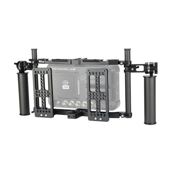 Picture of Nitze Universal Director’s Monitor Cage with Two Cheese Plates, Carbon Fiber Handles and Rods for Any Monitor up to 10" - JSQ-003