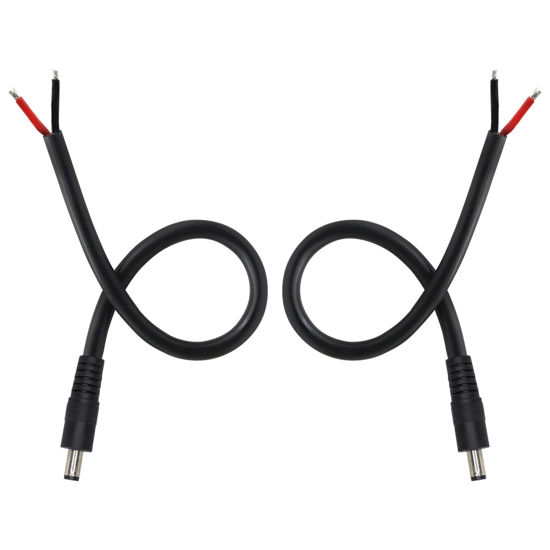 Picture of GINTOOYUN 2 Pack DC Power Pigtails Cable, DC 5.5mm x 2.5mm Male Plug Jack to Bare Wire Open End Power Supply Replacement Repair Cord, for Security Camera,LED Strip Light,DVR 0.8FT(black-0.25m)