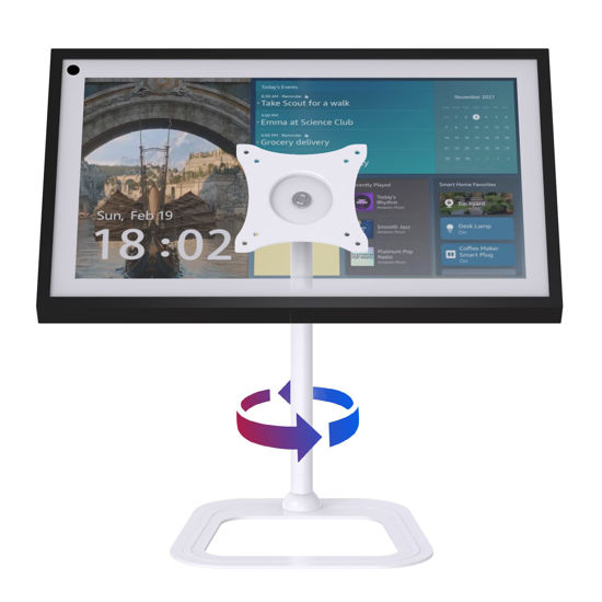 Picture of ITSHOM Mount for Echo Show 15 (1st, 2nd Gen), Swivel 270 Degrees Left and Right, Tilt 90 Degrees Up, Rotate 360 Degrees for Landscape or Portrait, Riser Show 15 Stand Made of Solid Steel (White)