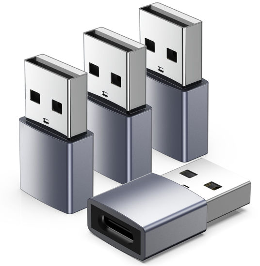 Picture of USB to USB C Adapter-4 Pack,USB C Female to USB Male Adapter, OTG Charger Type C Converter for iPhone 16 15 14 13 12 Plus Pro Max,Samsung Galaxy S24 S23 S22 S21 Ultra,Apple Watch,AirPods,iPad Air
