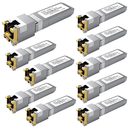 Picture of 10PCS 10GBASE-T SFP+ RJ45 Copper Transceiver Module, Multi-Rate 1.25G/2.5G/5G/10G up to 30m - Compatible with TP-Link, Cisco SFP-10G-T-S, Ubiquiti UF-RJ45-10G, Netgear, Broadcom, Mikrotik and More
