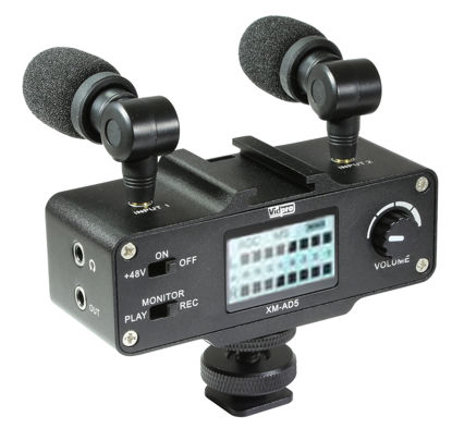 Picture of Vidpro XM-AD5 Mini Pre-Amp Smart Mixer with Dual Condenser Microphones - Designed for DSLR’s, Video Cameras and SmartPhones