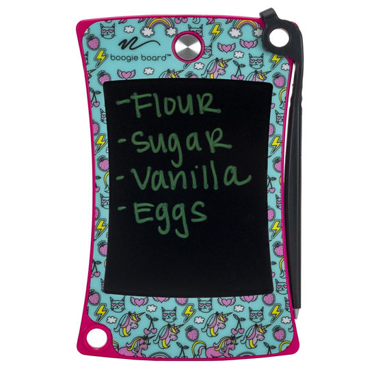 Picture of Boogie Board Jot Pocket Writing Tablet - Doodle Board Kids Travel Essentials LCD Screen Instant Erase Stylus Pen Kickstand Drawing Pad Girls Boys Educational Toy Birthday Gift Unicorn Design