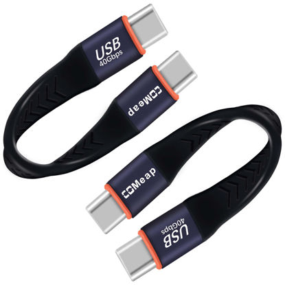 Picture of COMeap Short USB C Cable, 40Gbps USB4 4 Inch Support 100W PD Fast Charging, 8K Display, Thunderbolt 4/3 Interface, Flat USB C to USB C for Steam Deck, ROG Ally, Laptop, Tablet, Phone (2-Pack