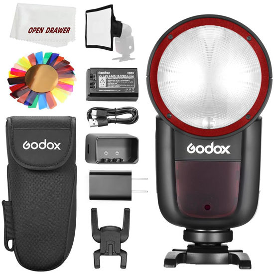 Picture of Godox V1N Flash V1-N USA Version Round Head Camera Flash, 2.4G TTL Flash, 1/8000s HSS, Built-in Lithium Battery, 10 Level LED Modeling Lamp, 1.5s Recycle Time for Nikon Camera