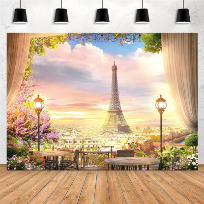 Picture of Yieldeer Paris Photo Backdrop Eiffel Tower Wall Tapestry French City Photography Background Parisian Themed Birthday Party Decorations Banner, 7x5ft