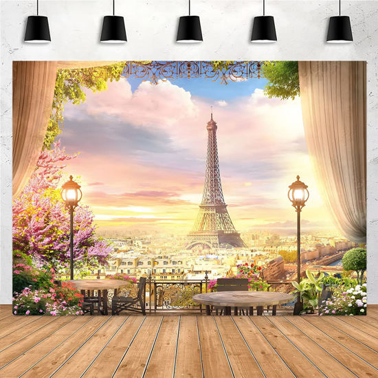 Picture of Yieldeer Paris Photo Backdrop Eiffel Tower Wall Tapestry French City Photography Background Parisian Themed Birthday Party Decorations Banner, 7x5ft