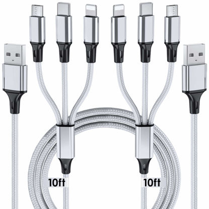 Picture of Multi Charging Cable, 10ft 2Pack Multi Phone Charger Cable Braided Universal 3 in 1 Charging Cord Extra Long Multiple USB Cable with USB C, Micro USB Port Connectors for Cell Phones and More