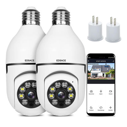 Picture of EDSACE Light Bulb Camera 2 Pack,5g Dual Band Bulb Camera,WiFi 6 Light Bulb Camera Pack of 2, 2.4G/5G WiFi Light Bulb Camera, Home Secuirty Socket Camera,360 Degree Panoramic Camera 2pcs