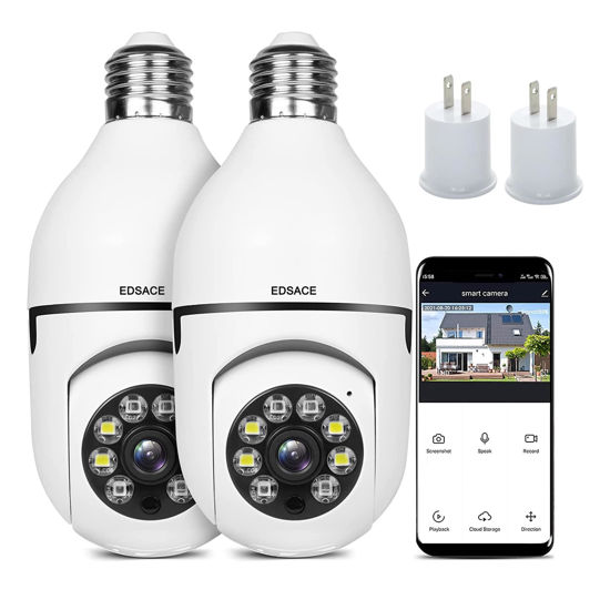 Picture of EDSACE Light Bulb Camera 2 Pack,5g Dual Band Bulb Camera,WiFi 6 Light Bulb Camera Pack of 2, 2.4G/5G WiFi Light Bulb Camera, Home Secuirty Socket Camera,360 Degree Panoramic Camera 2pcs