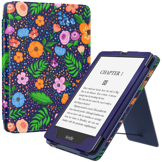 Picture of MoKo Case for 7"/6.8" Kindle Paperwhite(12th/11th Gen-2024/2021) and Kindle Paperwhite Signature Edition,Slim PU Shell Cover Case with Auto-Wake/Sleep for Kindle Paperwhite 2024, Pastoral Flower