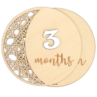 Picture of Baby Monthly Milestone, Wooden Baby Milestone Signs, Monthly Milestone Wood Discs, Baby Milestone Discs, Baby Photo Props Cards Interchangeable Number Set of 12 for Baby Growth Recording (Moon)