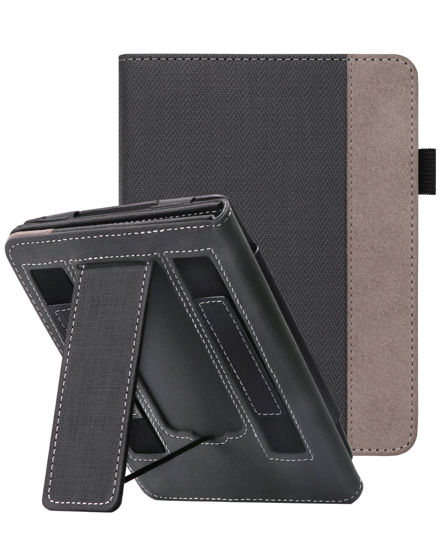 Picture of WALNEW Stand Case for 7" All-New Kindle Paperwhite 12th Generation (2024 Released) and Kindle Colorsoft Signature Edition, Two Hand Straps Shell PU Leather Cover with Auto-Wake/Sleep