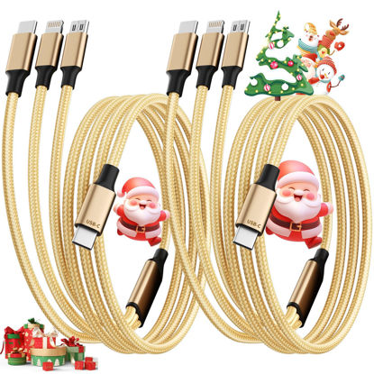 Picture of USB C Multi Charging Cable [2Pack 4FT], 3 in 1 Charging Cable Nylon Braided USB-C Multiple Charger Cord with Type-C, Micro USB and IP Port for Cell Phones and More (Golden)