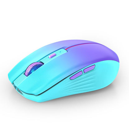 Picture of RAPIQUE Bluetooth Wireless Mouse, Rechargeable Slient Multi-Device Computer Mice (Tri-Mode: BT1/2+2.4Ghz) with USB Receiver, Ergonomic Cordless Mouse for Laptop/MacBook/PC/iPad(Mint Green to Purple)
