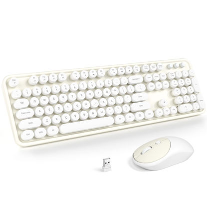 Picture of KNOWSQT Wireless Keyboard and Mouse Combo - White-Milky Full-Sized 2.4 GHz 104 Keys Typewriter Keyboard, Flexible Round Keycap and Optical Mouse for Windows, Computer, PC, Laptop, Desktop, Mac