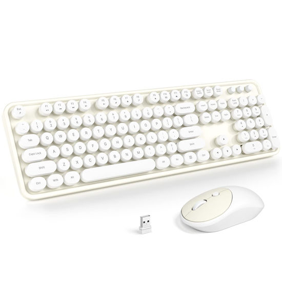 Picture of KNOWSQT Wireless Keyboard and Mouse Combo - White-Milky Full-Sized 2.4 GHz 104 Keys Typewriter Keyboard, Flexible Round Keycap and Optical Mouse for Windows, Computer, PC, Laptop, Desktop, Mac