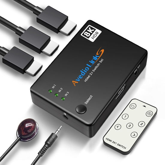 Picture of avedio Links HDMI Switch 4K@120Hz, HDMI2.1 Switch 3 in 1 Out with Remote, 8K@60Hz HDMI Switch Selector Box, Support 48Gbps, HDCP 2.3, HDR 10+, 1080P@240Hz for Xbox PS5 Roku