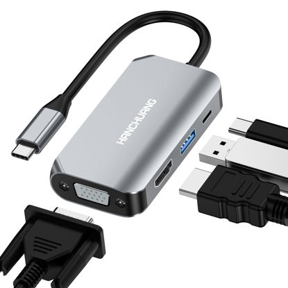 Picture of USB C to HDMI VGA Adapter 4 in 1 Thunderbolt 3 with HDMI Ports 4K, USB 3.0 Port, Power Delivery Port Compatible with MacBook Pro/MacBook Air/iPad Pro/Dell XPS Thunderbolt 3 Port