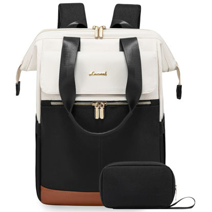 Picture of LOVEVOOK Laptop Backpack for Women, 15.6 Inch Work Laptop Bag with USB Port, Fashion Teacher Nurse Backpack Purse, Waterproof Travel Computer Backpack with Organizer Bag, 2PCS, Beige-Black