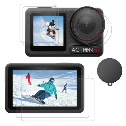 Picture of PCTC [6PCS Screen Protector for DJI Osmo Action 5 Pro Camera, 2 Pack Ultra lear Tempered Glass Screen protector+1pcs Rubber Lens Protective cover Accessories Kit, 0.3mm 9H Hardness Anti-Scrach