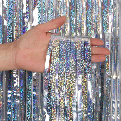 Picture of CYLMFC Foil Fringe Curtains - 2 Packs 3ftx8ft Sparkle Metallic Curtains Party Decorations Photo Booth Decorations Party Supplier - Sliver