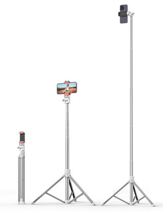 Picture of 71'' Phone Tripod Stand, Extendable Reinforced Aluminum Phone Stand with Wireless Remote, Stable Cellphone Tripod Compatible with iPhone 14/13/12 Galaxy S23/S22 Huawei (White)