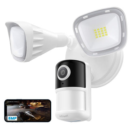 Picture of ieGeek Floodlight Camera, 5MP Outdoor Home Security Light with Cameras, 5G/2.4G WiFi Wired Flood Light Cam with Smart Motion Sensor/Siren, Color Night Vision, 2 Way Audio, 24/7 Record,Works w/Alexa
