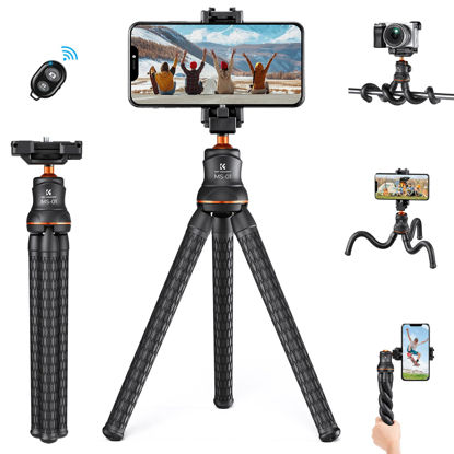 Picture of K&F Concept Mini Tripod Stand, Flexible Camera Cellphone Tripod with Bluetooth Remote, 1/4'' Screw with Phone Holder&Cold Shoe, 6.6lbs Max Load Compatible with Smartphone/Canon Nikon Sony Camera
