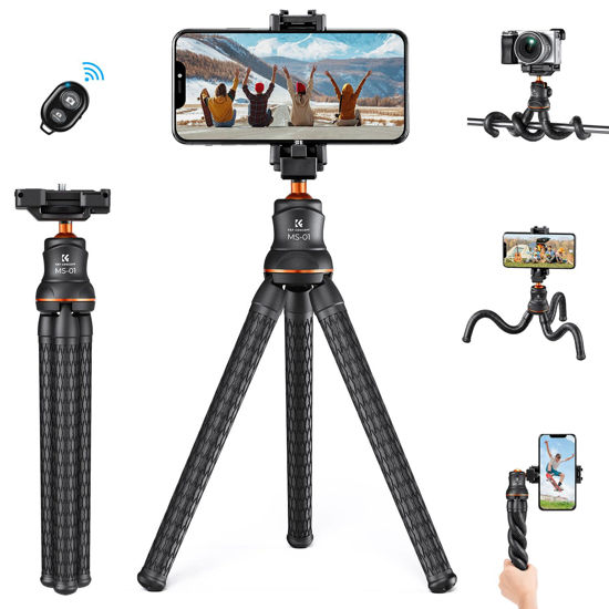Picture of K&F Concept Mini Tripod Stand, Flexible Camera Cellphone Tripod with Bluetooth Remote, 1/4'' Screw with Phone Holder&Cold Shoe, 6.6lbs Max Load Compatible with Smartphone/Canon Nikon Sony Camera