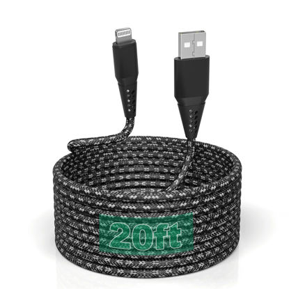 Picture of iPhone Charger Cord 20FT/6M [Apple MFi Certified] Lightning Cable Extra Long iPhone Charging Cord Nylon Braided Fast Apple Charger Cable 2.4A for iPhone 12 11 Pro X XS Max XR/8 Plus/7 Plus/6/6s Plus