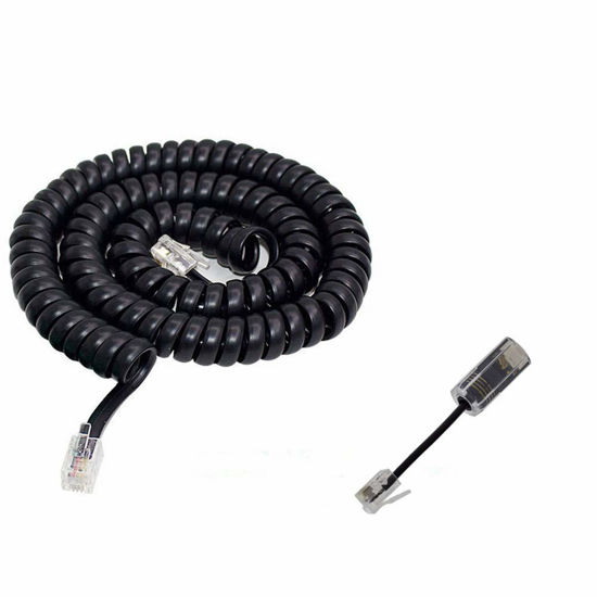 Picture of Telephone Cord Detangler,AIMIJIA Black Coiled Telephone Handset Cord 13 Ft Uncoiled / 2 Ft Coiled and Black Extended Rotatable Telephone Phone Cord Detangler Landline Telephone Accessory